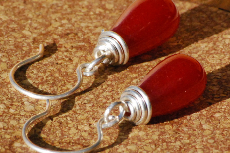 Ruby Red Jade Teardrop Earrings