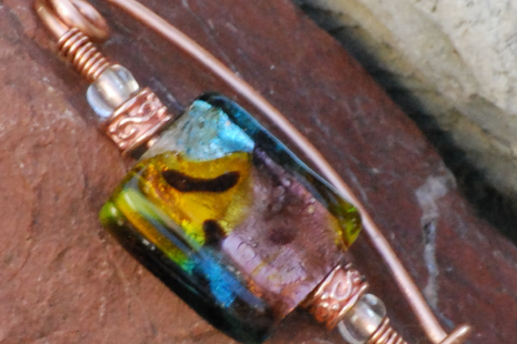 Turquoise Glass and Copper Shawl Pin