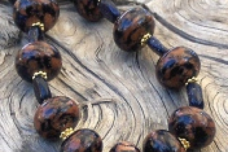 Sparkling Blue and Brown Goldstone Gold Necklace