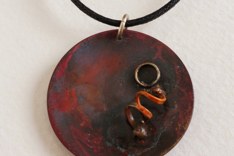 Rustic Red Copper Disk Pendant Steampunk Accents