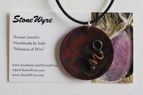 Rustic Red Copper Disk Pendant Steampunk Accents