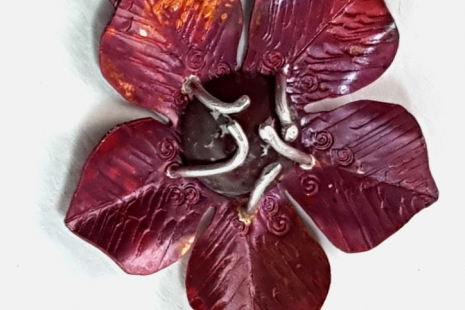 Red Copper Flower Pendant with Fancy Jasper