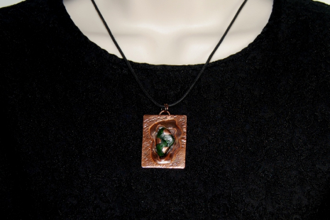 Layered copper with green sea glass pendant