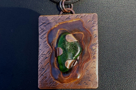 Handcrafted Copper Pendant 3D Green Sea Glass