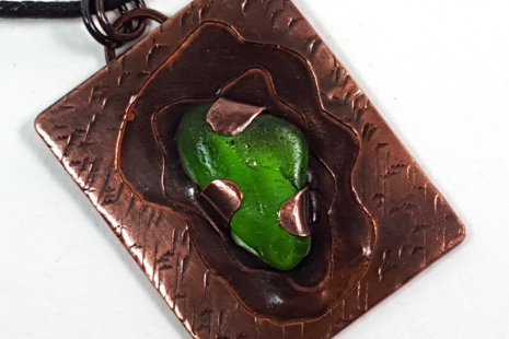 Handcrafted copper and green sea glass pendant