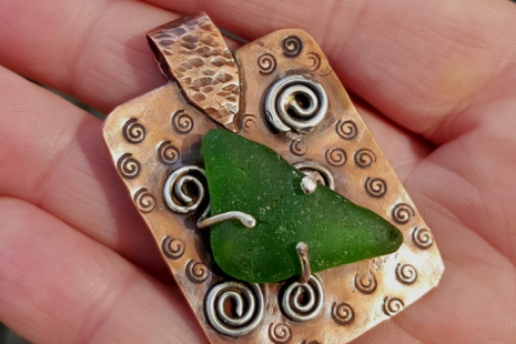 Northern California Sea Glass Antiqued Copper Pendant