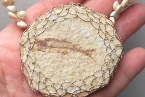 Large Fossil Fish Pendant Wire Wrapped