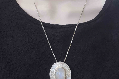 Moonstone Blue Flash Sterling Silver Pendant Handmade