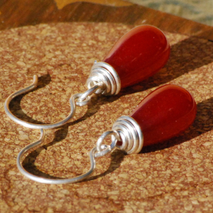 Ruby Red Jade Teardrop Earrings