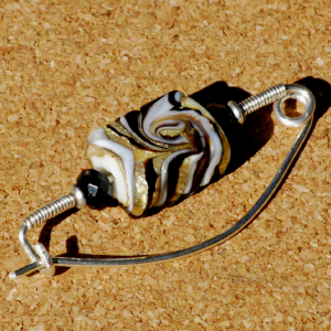 Silver, Black, and Gold Lampwork Glass and Sterling Shawl Pin