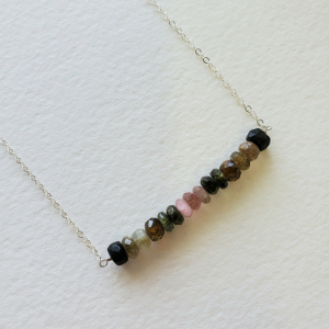 Minimalist watermelon tourmaline stack handcrafted necklace