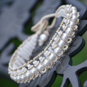 Sterling and White Pearl Cuff Wire Wrapped Bracelet