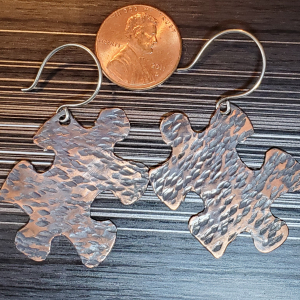 Autism Awareness Copper Earrings Puzzle Piece Handcrafted
