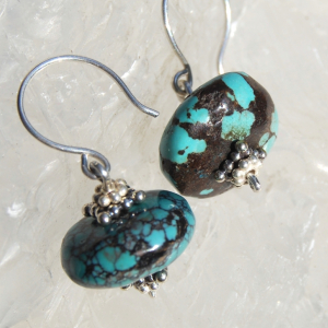 Turquoise Earrings Genuine Blue Black Hubei