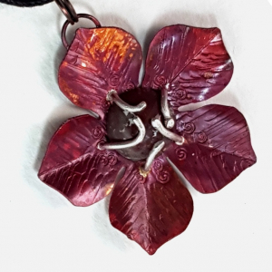 Handcrafted Red Copper Flower with Fancy Jasper Pendant Necklace Rustic