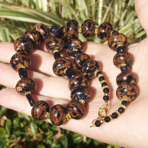 Sparkling Swirled Blue Goldstone Gold Necklace