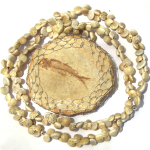 Fossil Fish Pendant Necklace Netted Sterling Silver