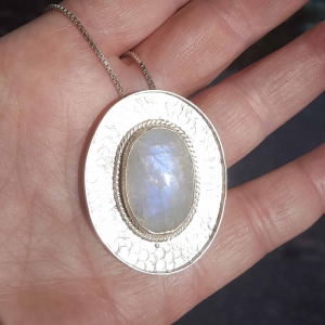 Moonstone Blue Flash Sterling Silver Pendant Handmade