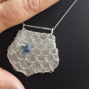 Sea Glass netted with 'sea' star Pendant