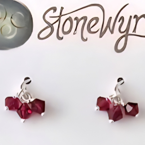 Ruby Crystal Dangle Post Earrings Sterling Silver  Handcrafted Recycled